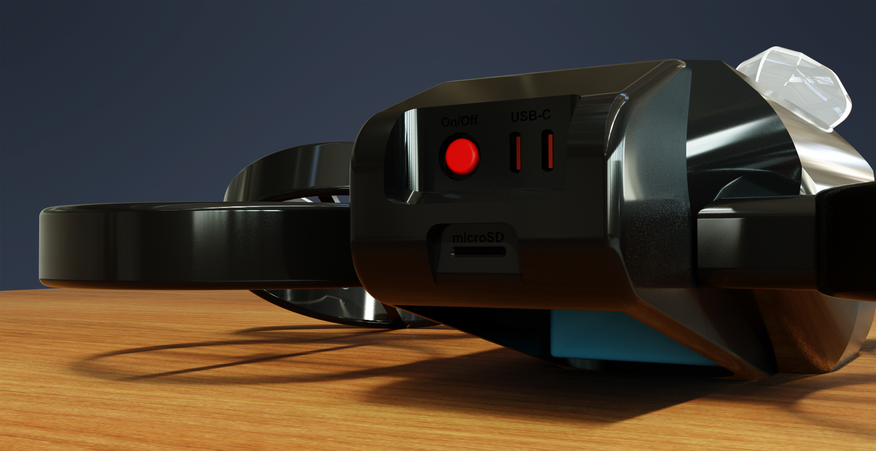 Close-up view of the Airohh drone's I/O.